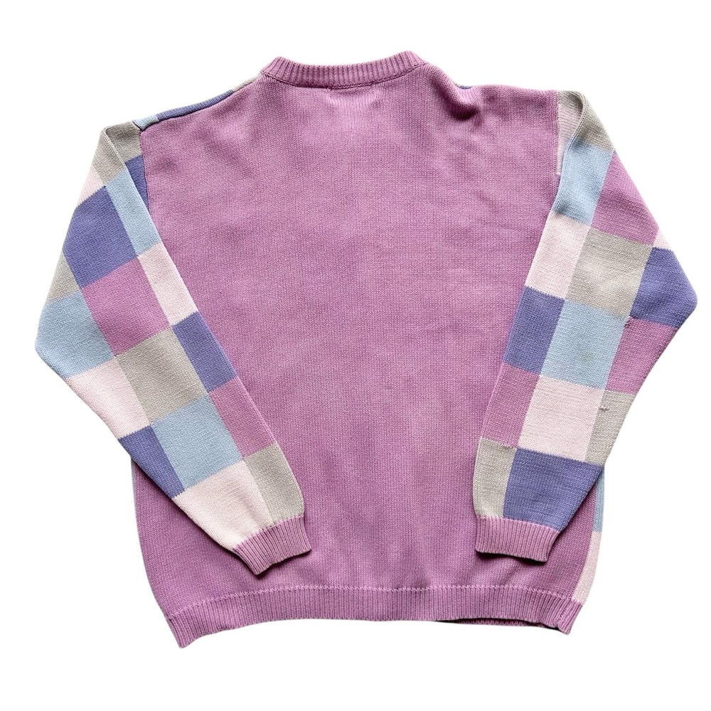 Vintage 90s Tabi Geometric Floral Knit Cardigan Pastel Blue Purple Large - Picture 2 of 4